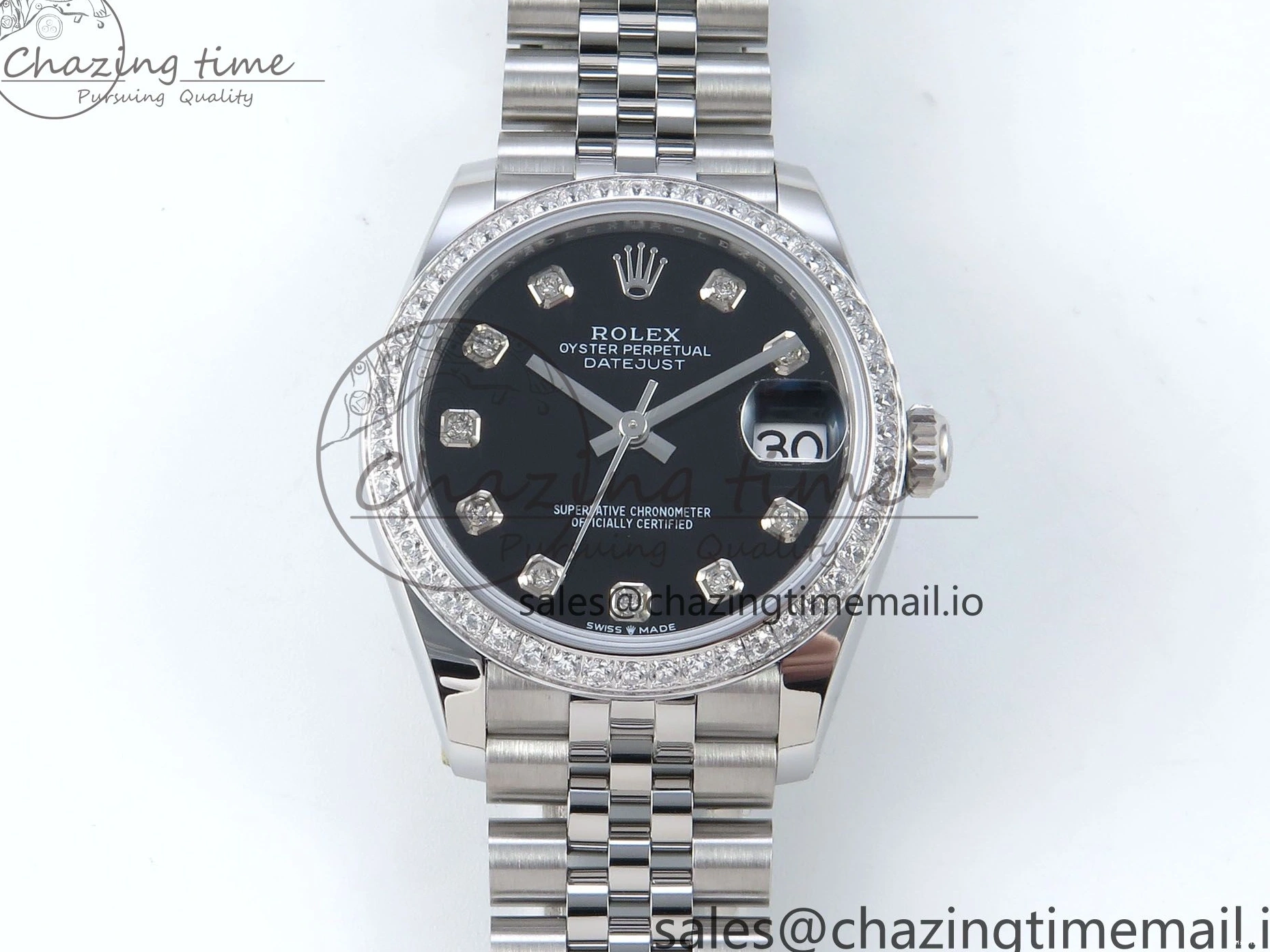 MiroTime 0205 Vibrant DateJust 31 278384RBR ARF 1:1 Best Edition 904L Steel Black Diamonds Dial Diamonds Bezel on SS Jubilee Bracelet ETA 457